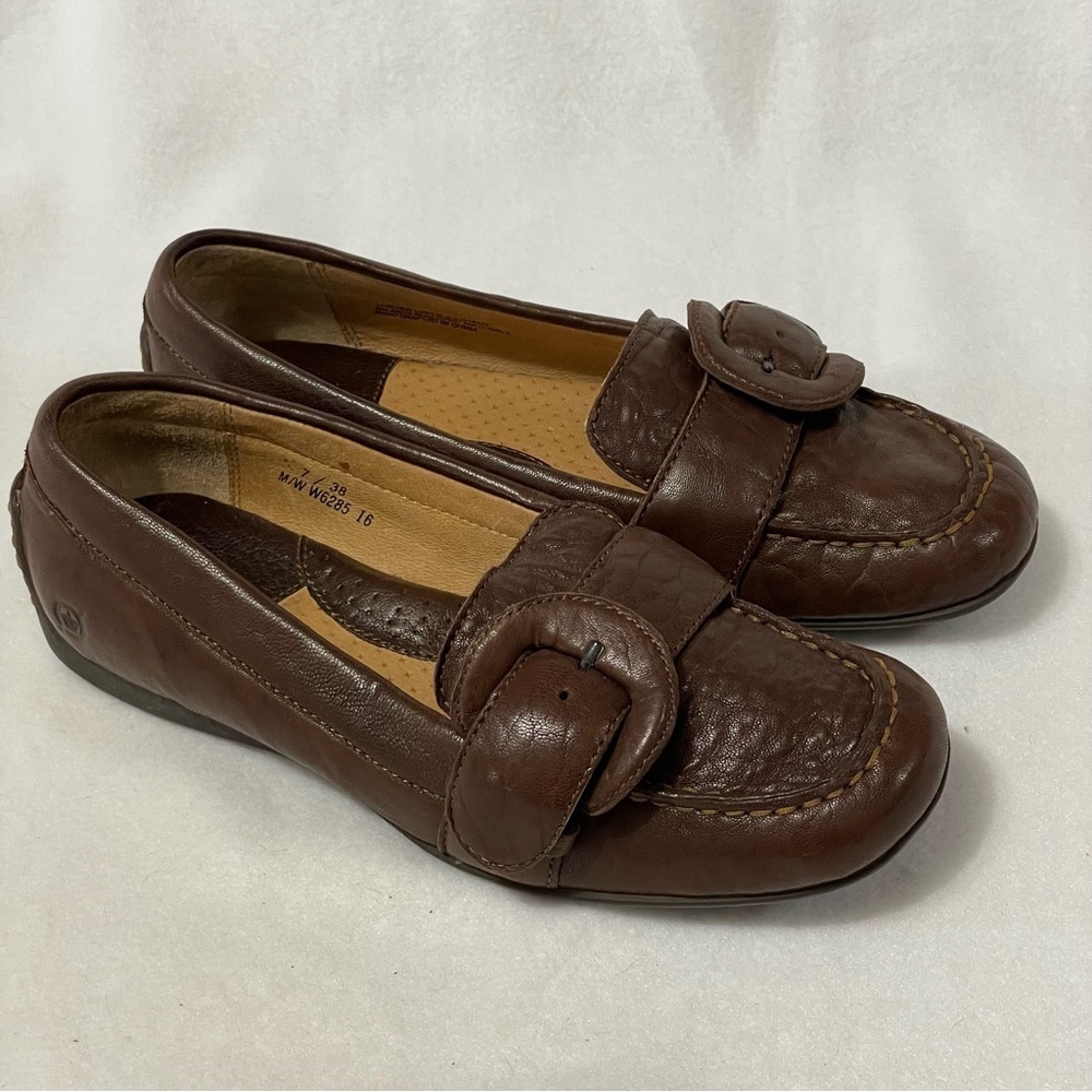 BORN Womens Size 7M Brown Leather Slip-On Buckle Loafers skid‎ proof Blokecore